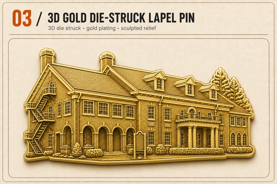 03 3D gold die-struck lapel pin