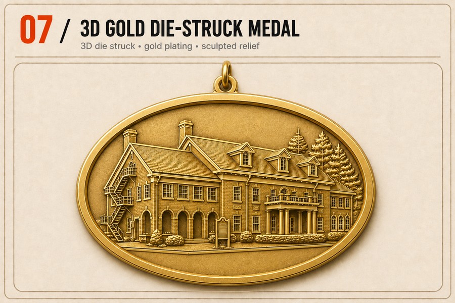 07 3D gold die-struck medal — sculpted relief