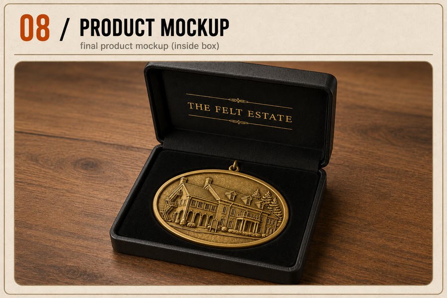 08 Product mockup — final medal in a presentation box